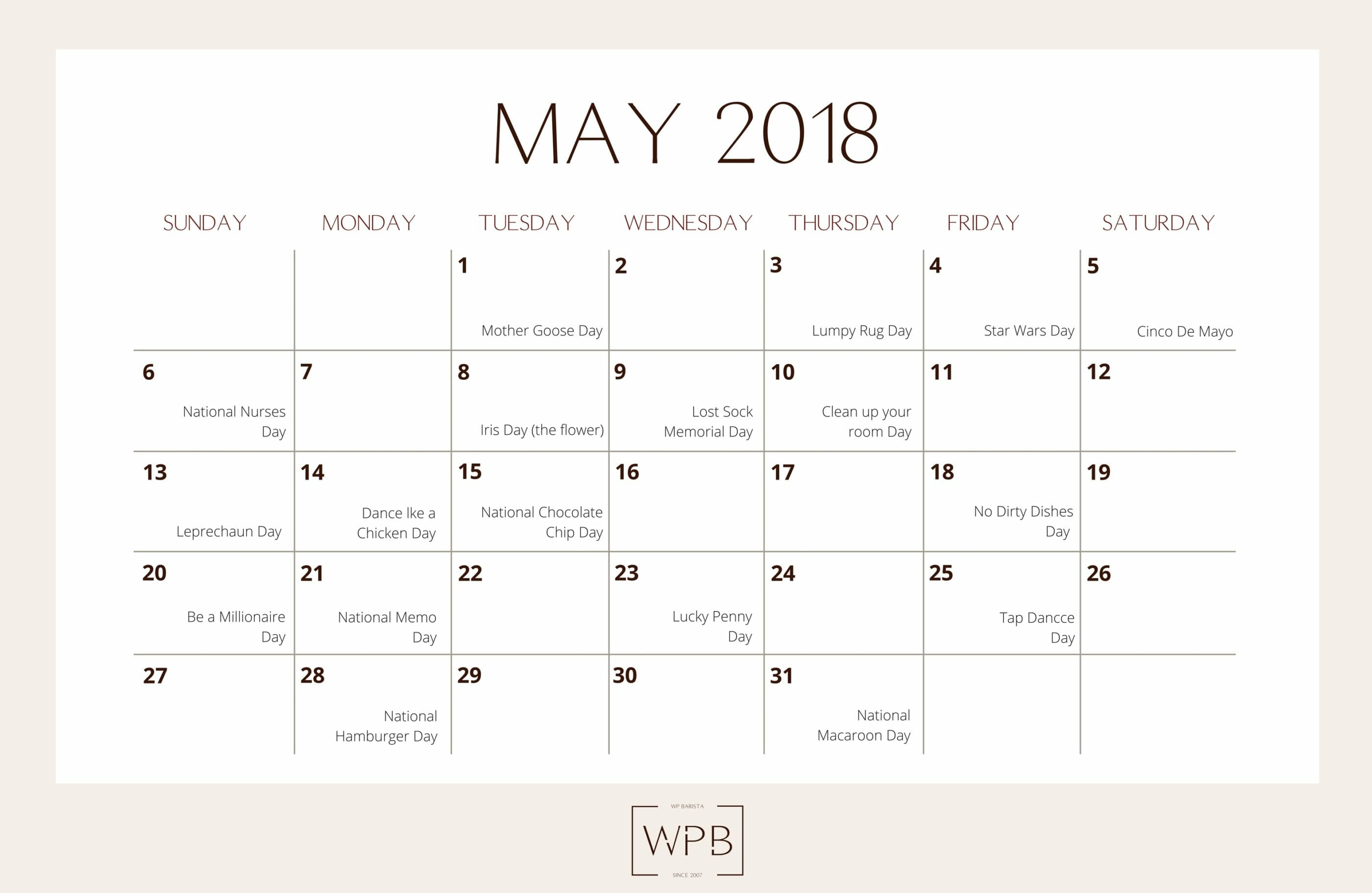 May 18 Editorial Calendar