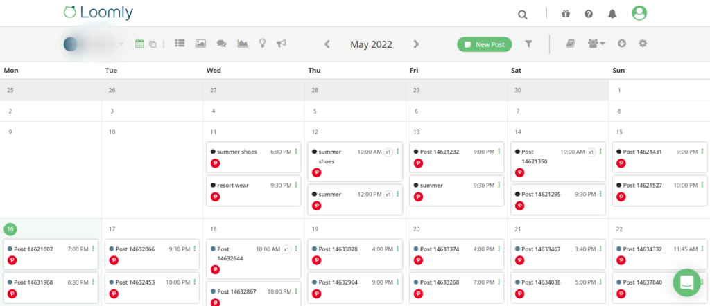 Loomly Calendar for Pinterest Scheduler