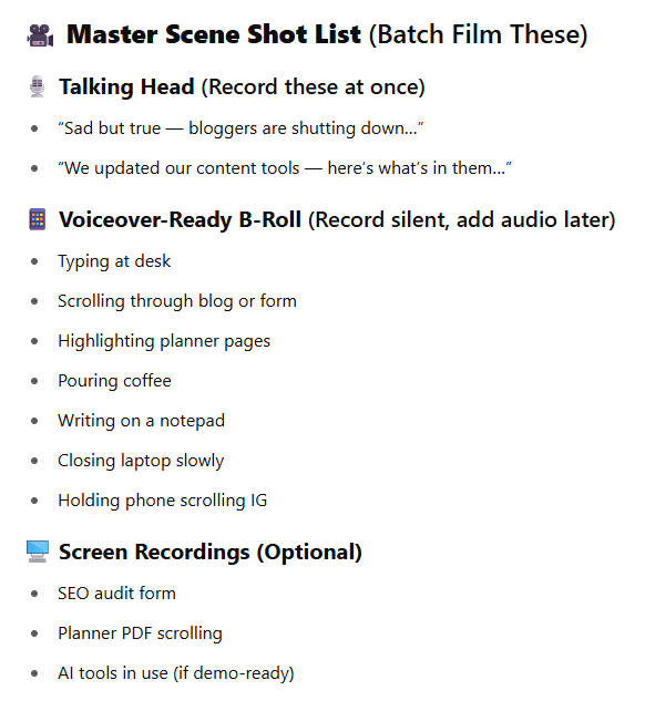 How to Use AI for Reel Creation - including a master shot list for batching