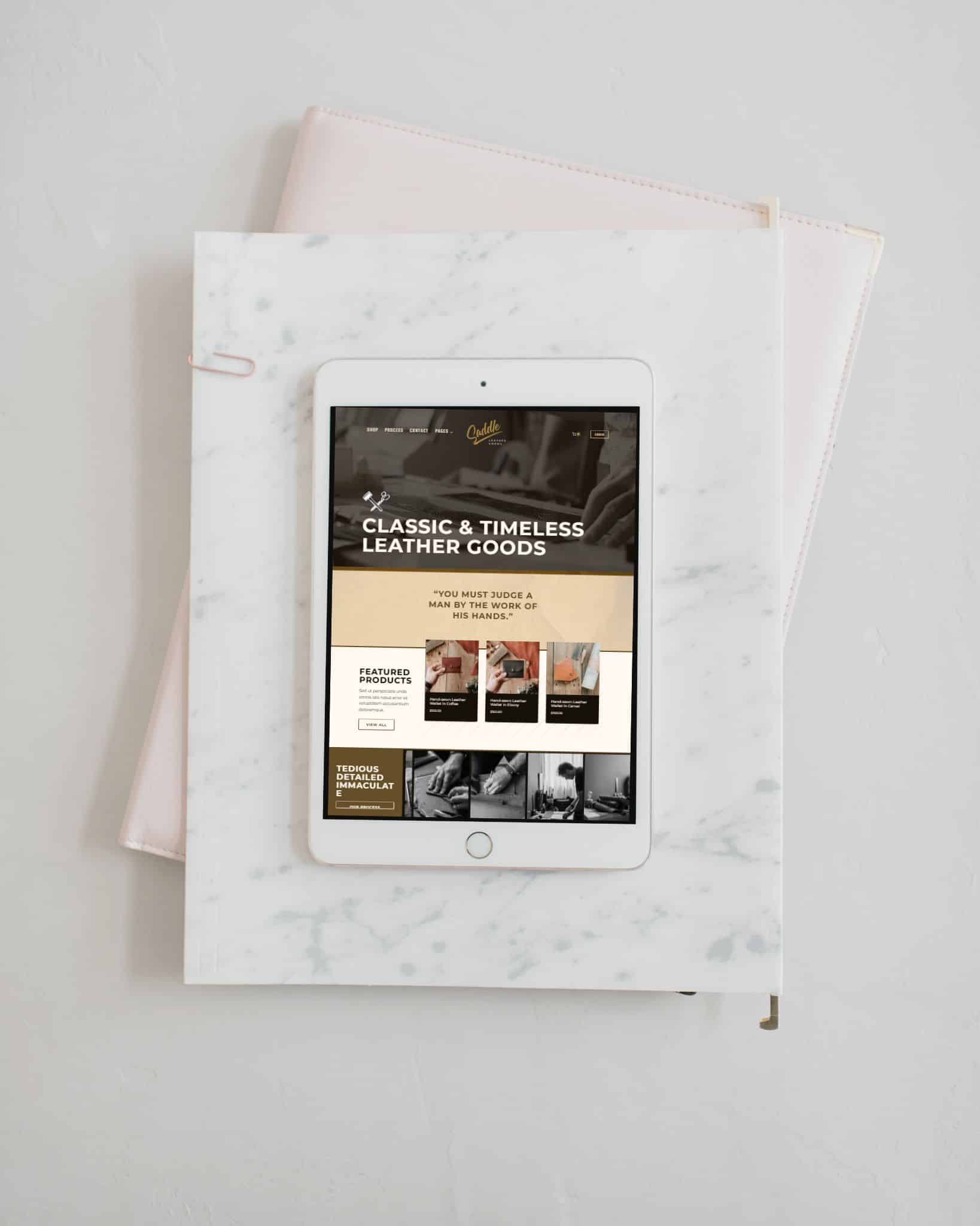 kadence mockup for a leather shop
